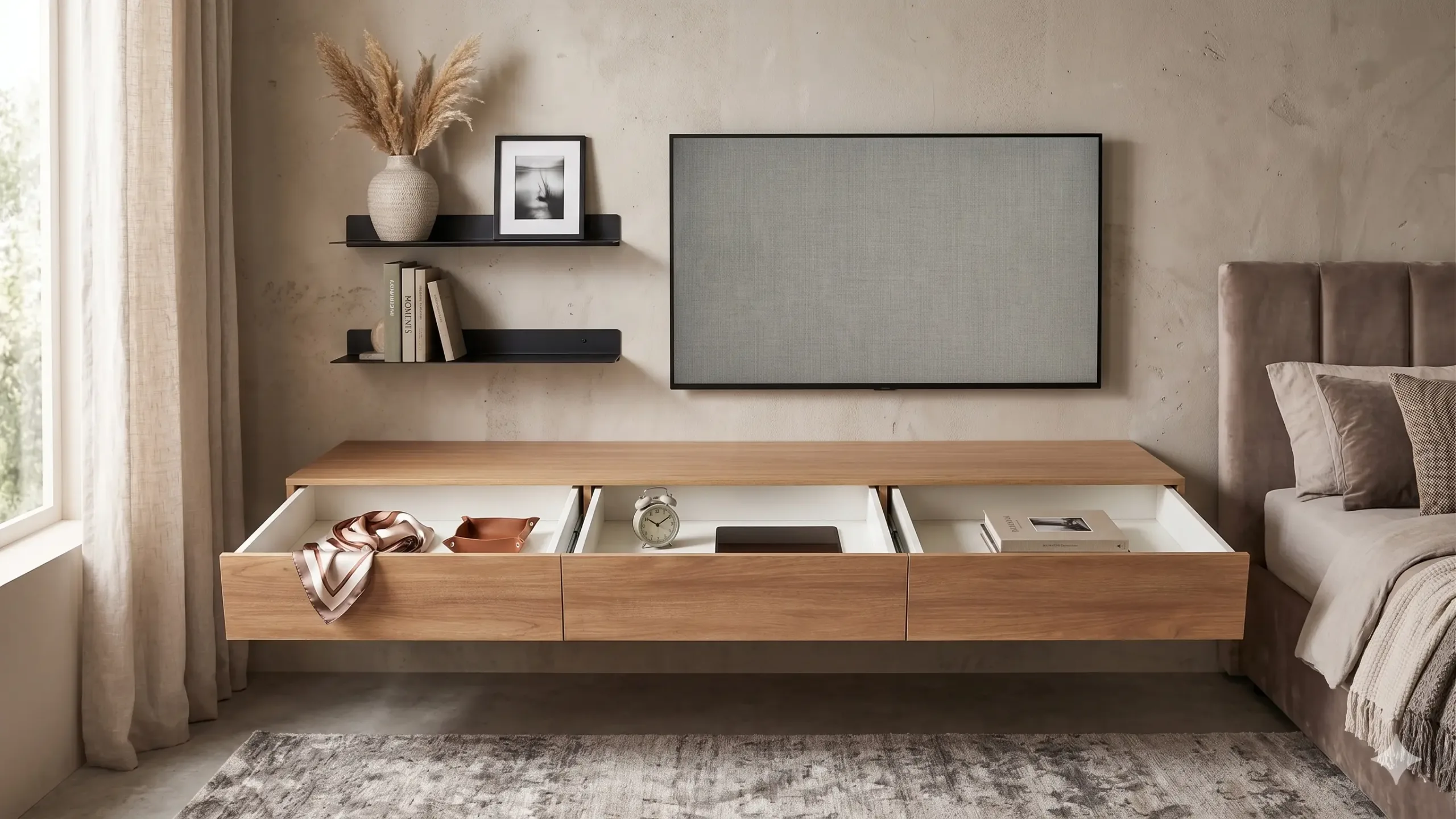 bancada suspensa buffet hall mdf três gavetas 157x40x15