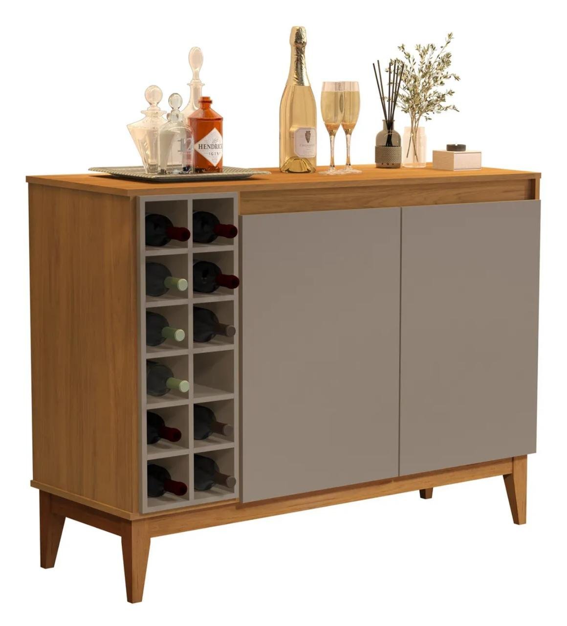 Buffet com porta vinhos e duas portas gianduia120x35x80